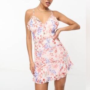 NWT ASOS Parisian Works Pink and Blue Floral Mini Dress